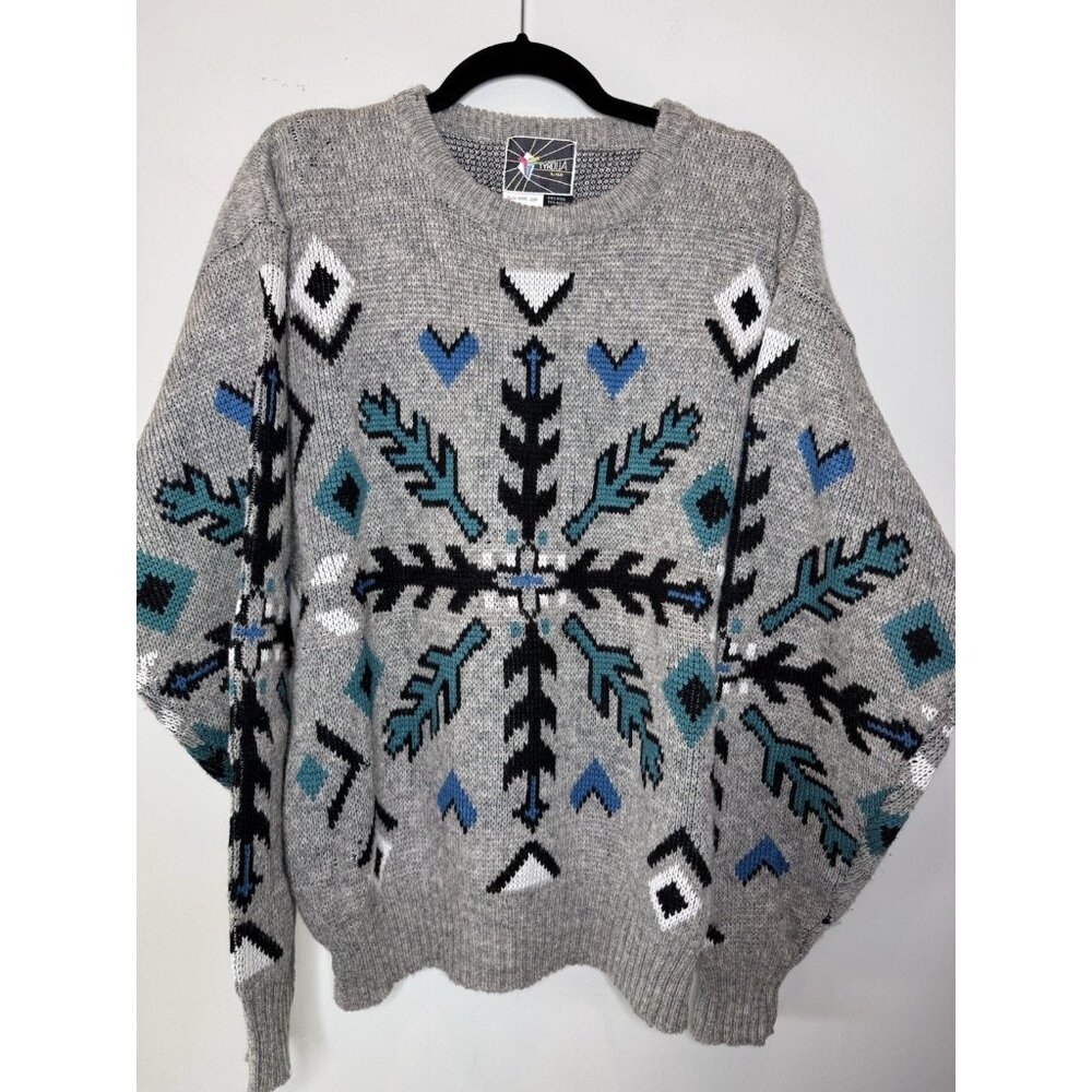 VTG 70s Tyrolia HEAD Pullover Ski Wool Sweater Men L Aztec Southwest Gray READ